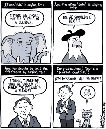 bothsidesism cartoon: don't chop the cats!